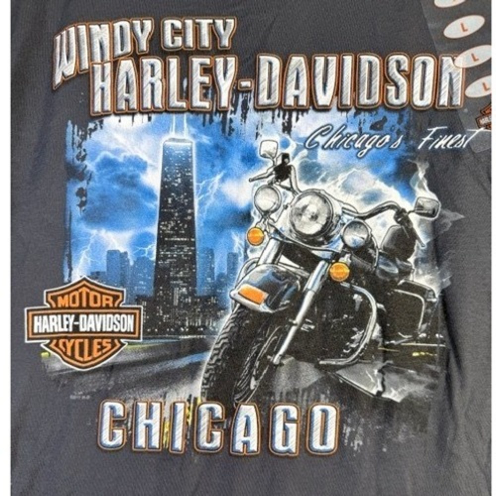 Harley Davidson Windy City Chicago T Shirt Men's L Blue Motorcycle NWT